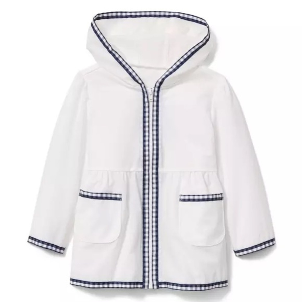 Janie and Jack Gingham Trim Girls Raincoat 5-6
